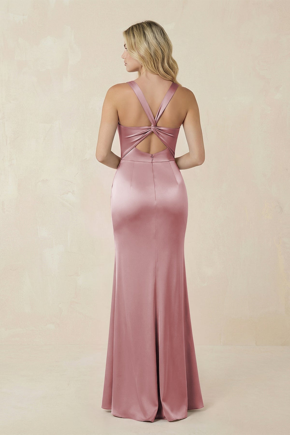 Sheath Square Neck Ruched Satin Bridesmaid Dress in Toffee
