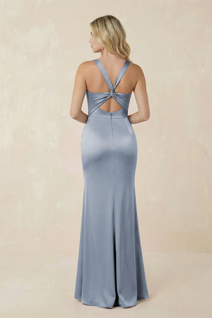 Sheath Square Neck Ruched Satin Bridesmaid Dress in Twilight - KISS BRIDAL Bridesmaid Dresses