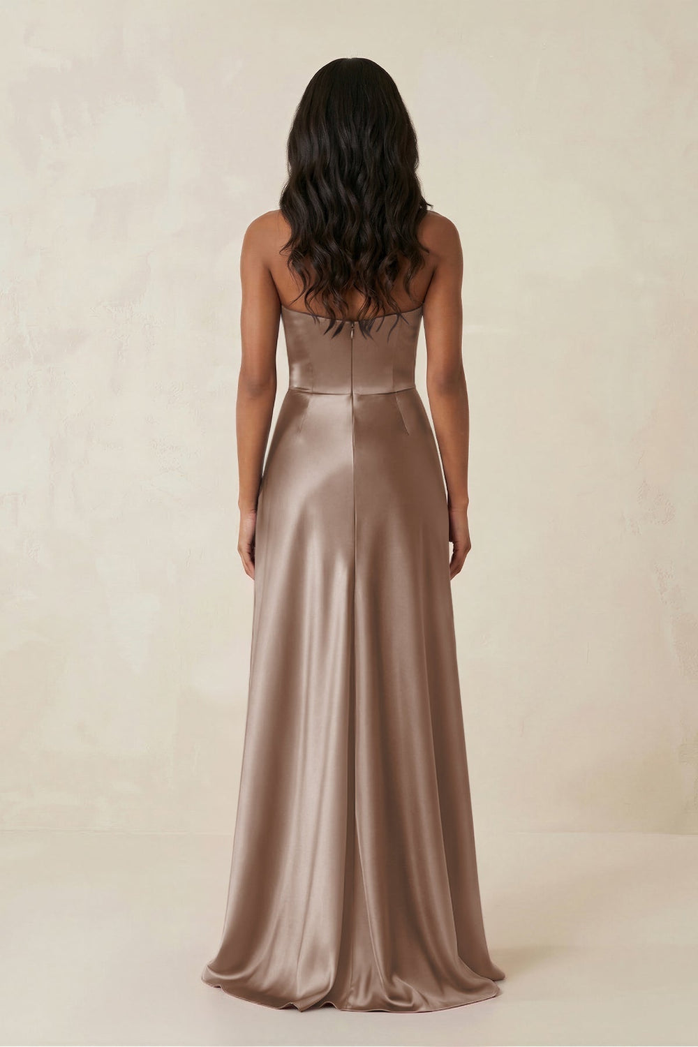 Sheath Strapless Ruffled Satin Bridesmaid Dress in Almond