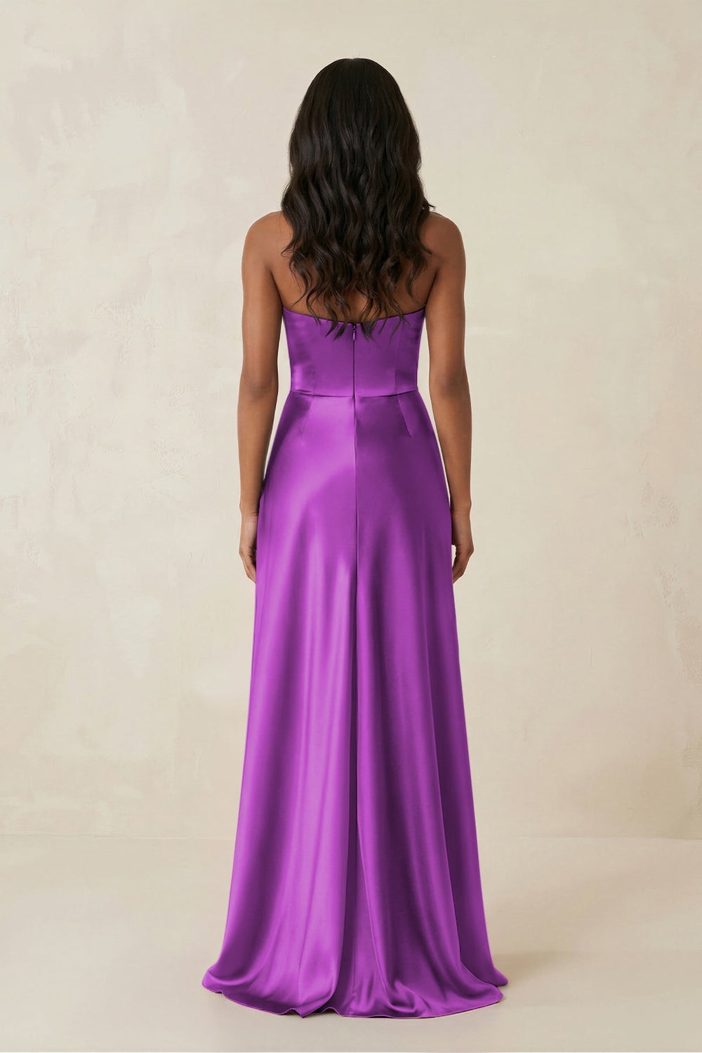 Sheath Strapless Ruffled Satin Bridesmaid Dress in Amethyst