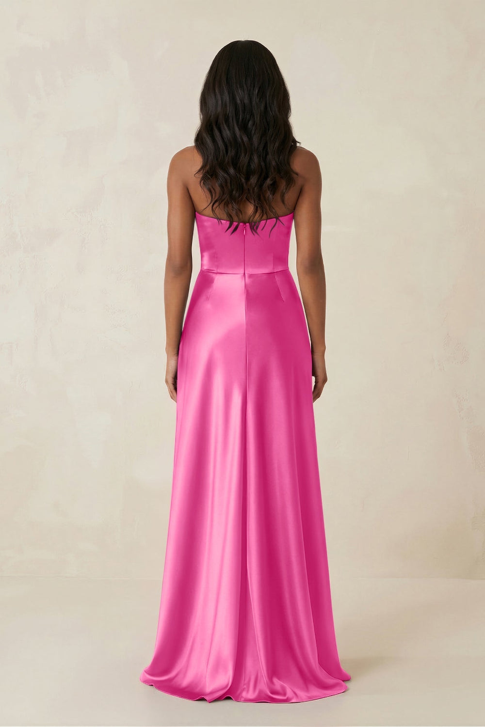 Sheath Strapless Ruffled Satin Bridesmaid Dress in Bon Bon Pink