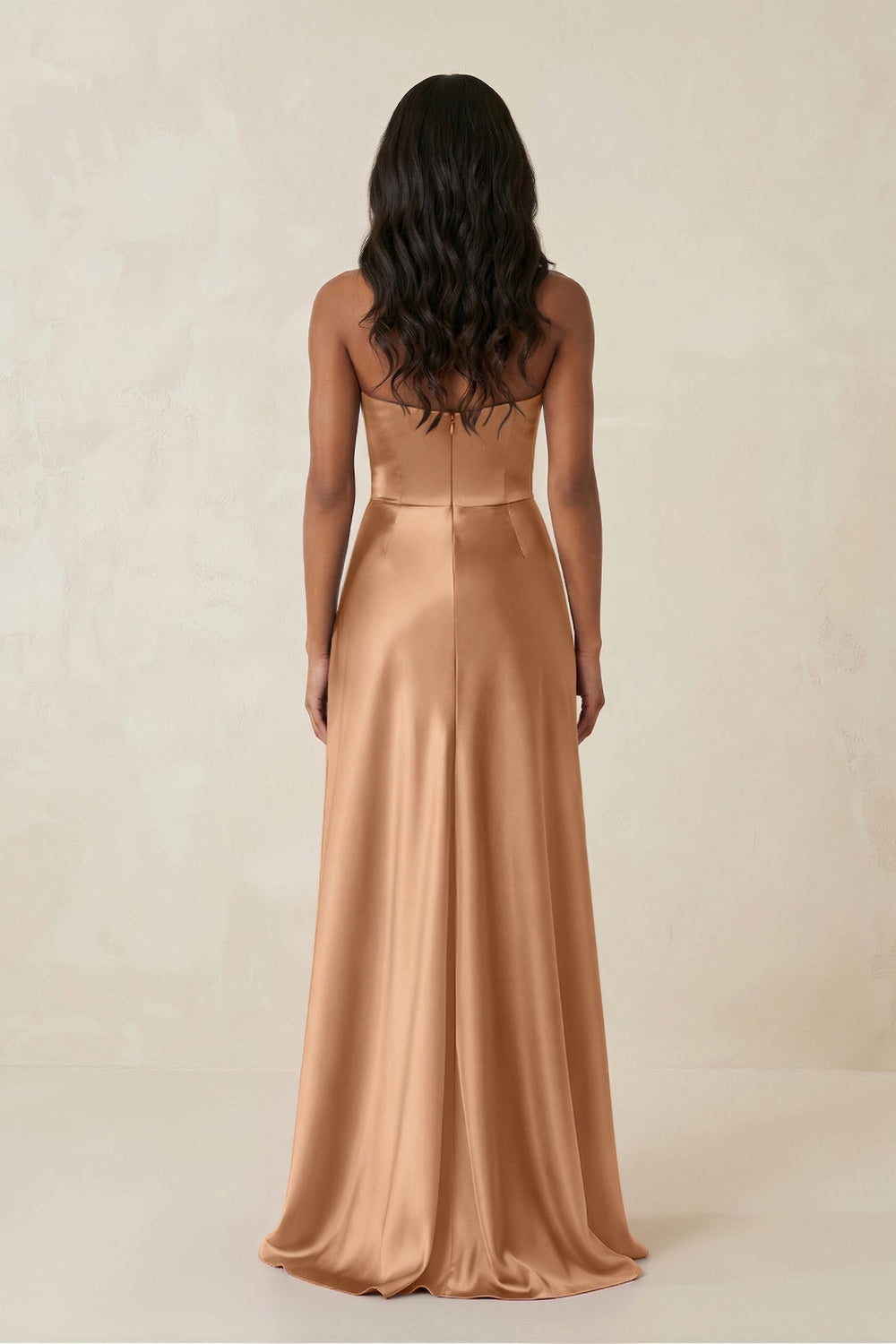 Sheath Strapless Ruffled Satin Bridesmaid Dress in Bronzer