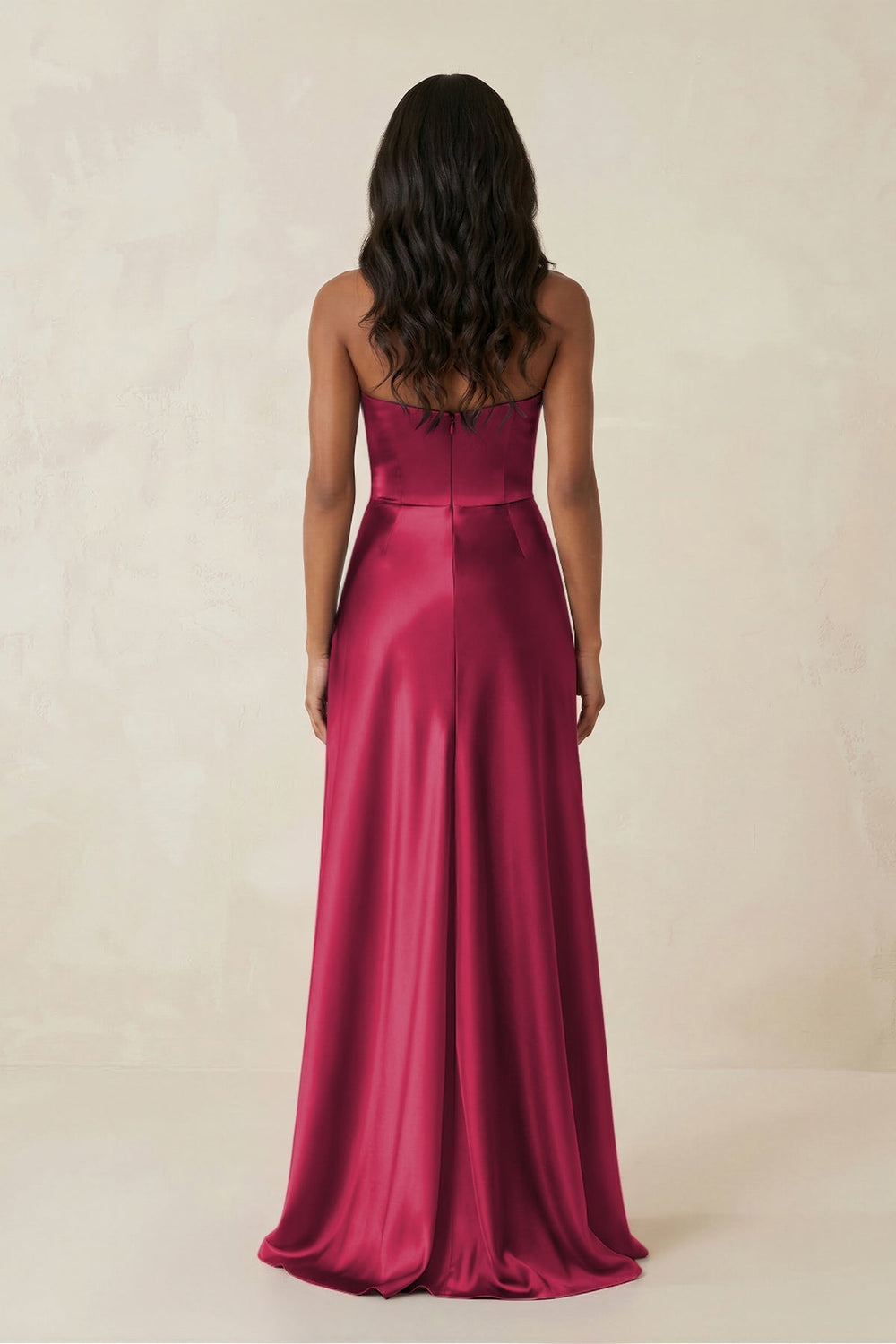 Sheath Strapless Ruffled Satin Bridesmaid Dress in Burgundy