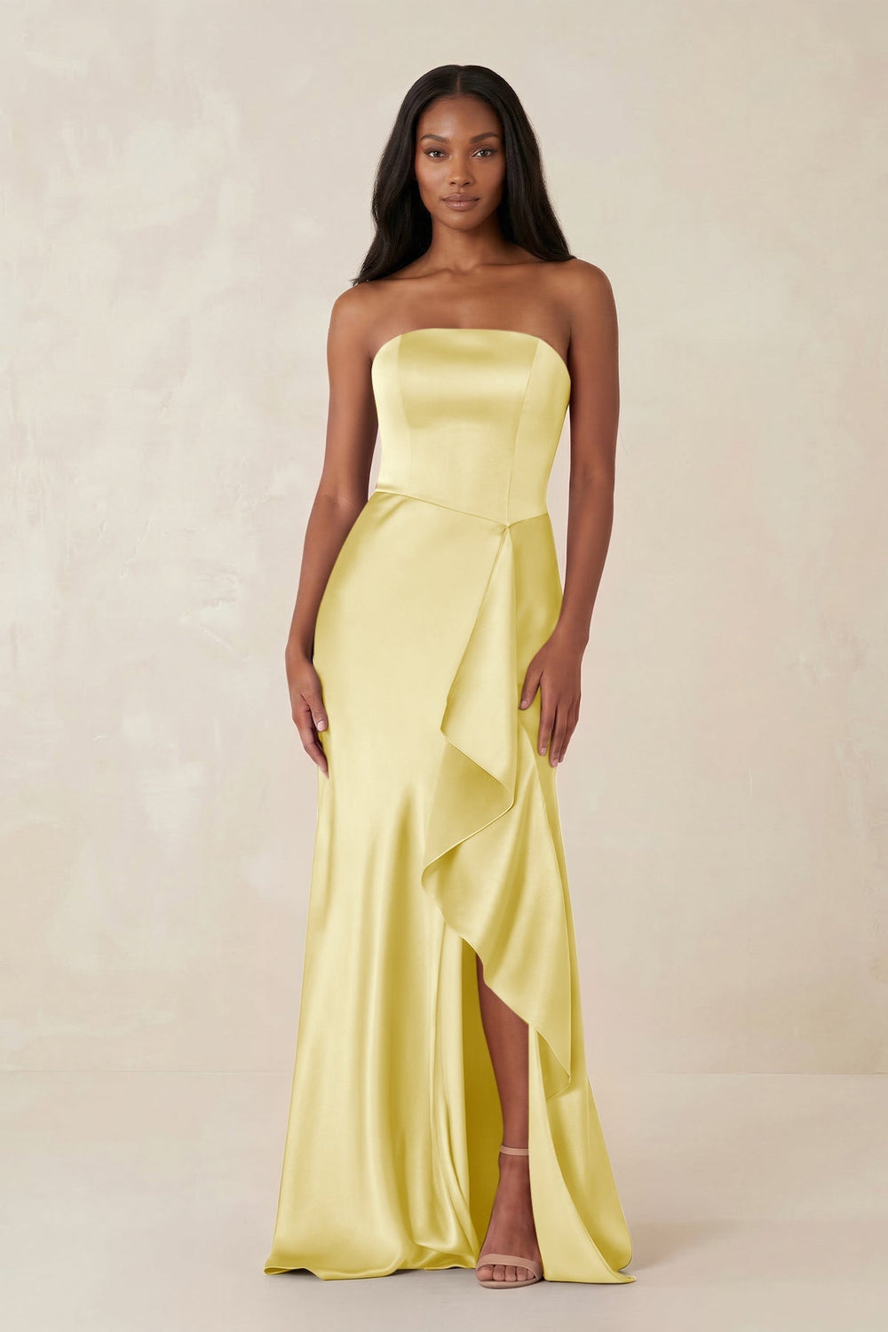 Sheath Strapless Ruffled Satin Bridesmaid Dress in Buttercup