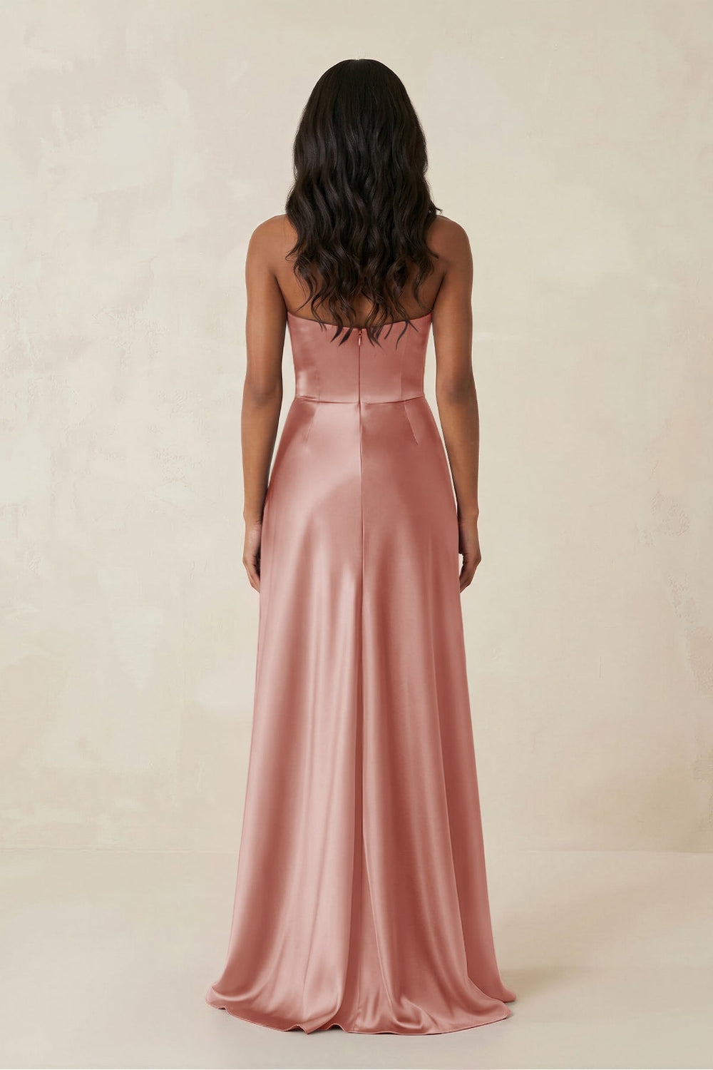 Sheath Strapless Ruffled Satin Bridesmaid Dress in Champagne Rose