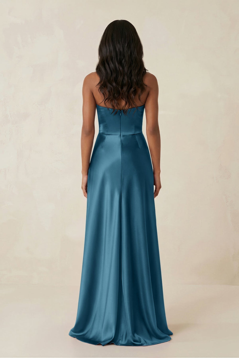 Sheath Strapless Ruffled Satin Bridesmaid Dress in Dark Teal