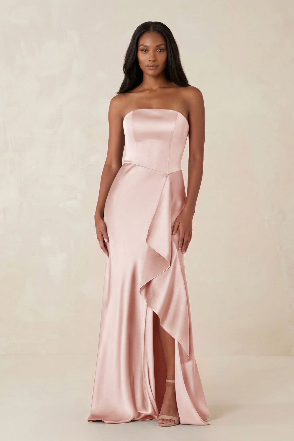 Sheath Strapless Ruffled Satin Bridesmaid Dress in English Rose