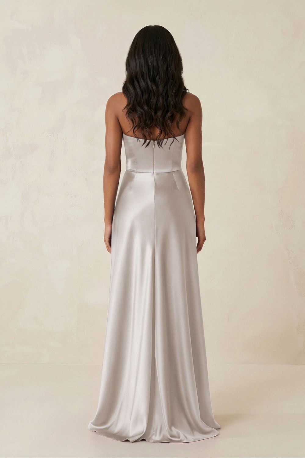 Sheath Strapless Ruffled Satin Bridesmaid Dress in Frost