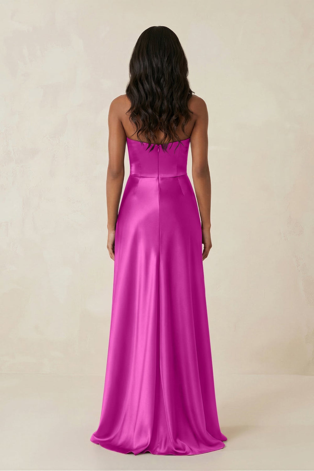Sheath Strapless Ruffled Satin Bridesmaid Dress in Fuchsia