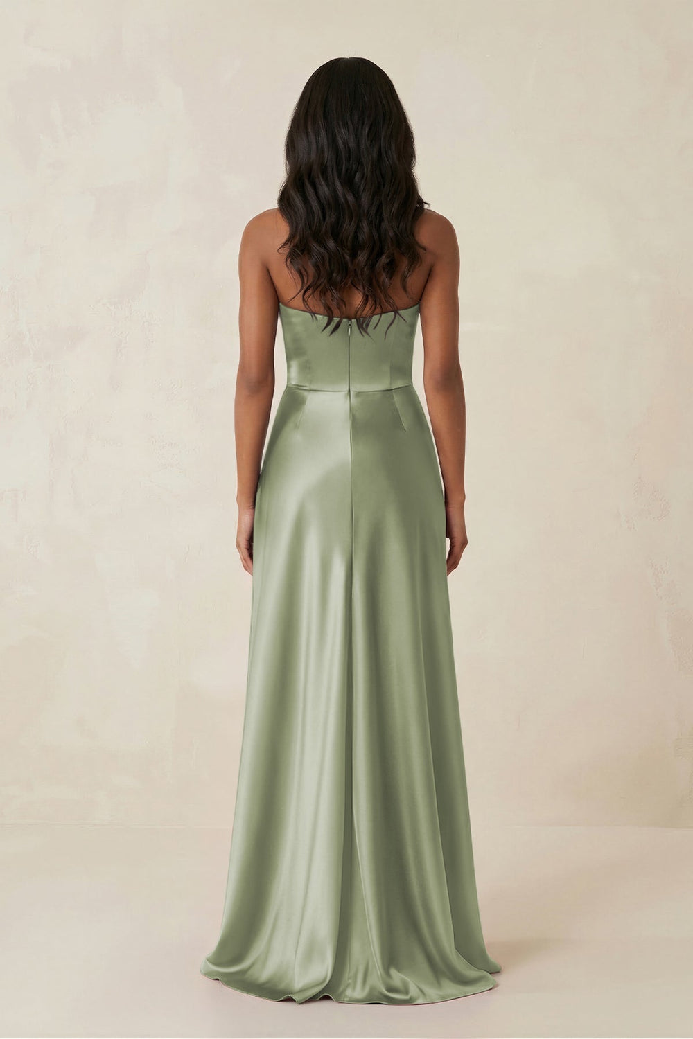 Sheath Strapless Ruffled Satin Bridesmaid Dress in Matcha
