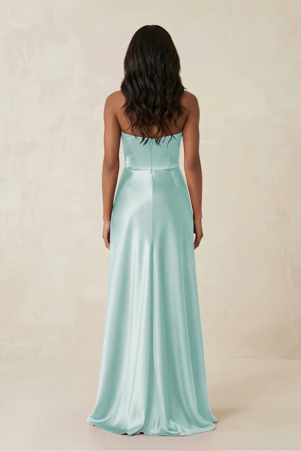 Sheath Strapless Ruffled Satin Bridesmaid Dress in Mist