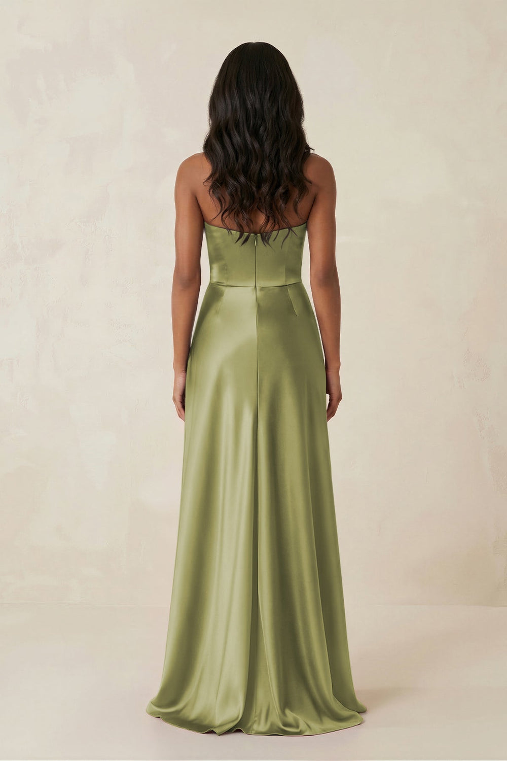 Sheath Strapless Ruffled Satin Bridesmaid Dress in Moss Green