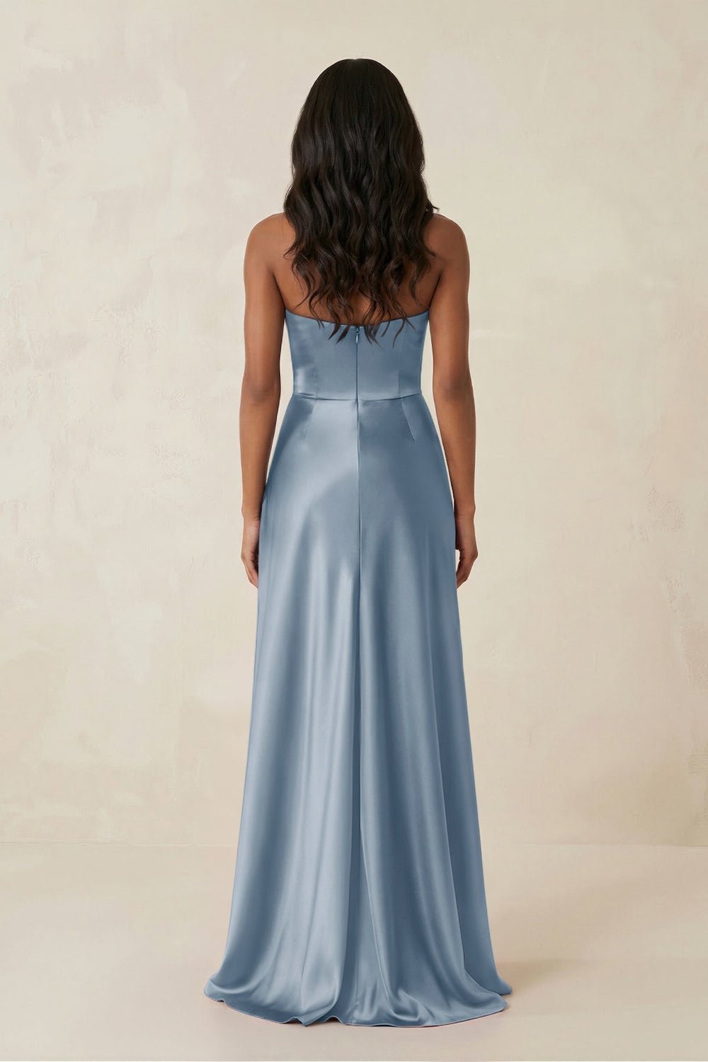 Sheath Strapless Ruffled Satin Bridesmaid Dress in Neptune