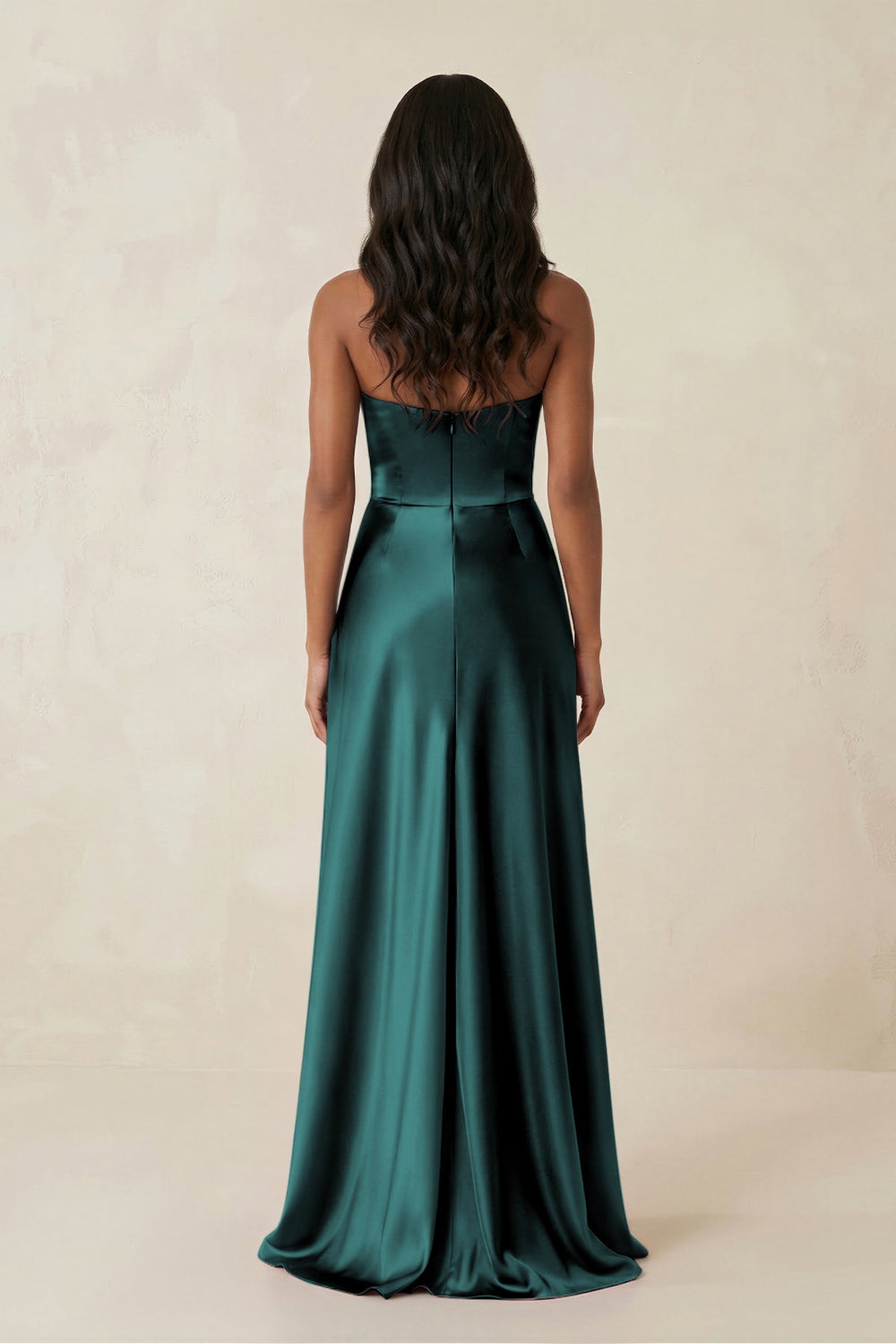 Sheath Strapless Ruffled Satin Bridesmaid Dress in Pine