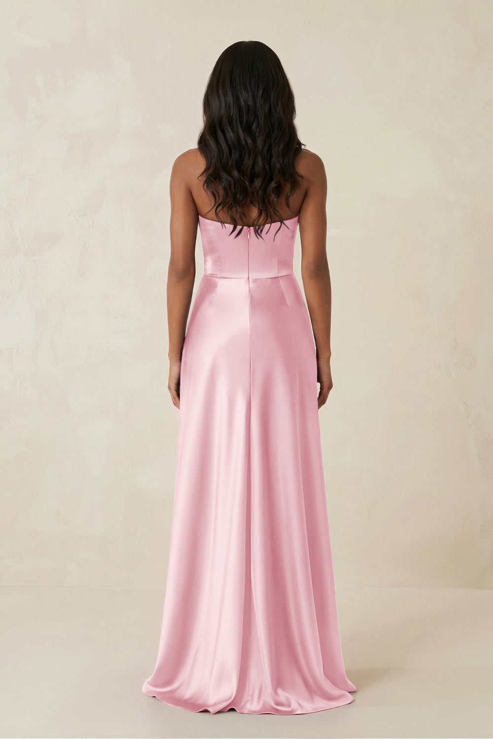 Sheath Strapless Ruffled Satin Bridesmaid Dress in PInk