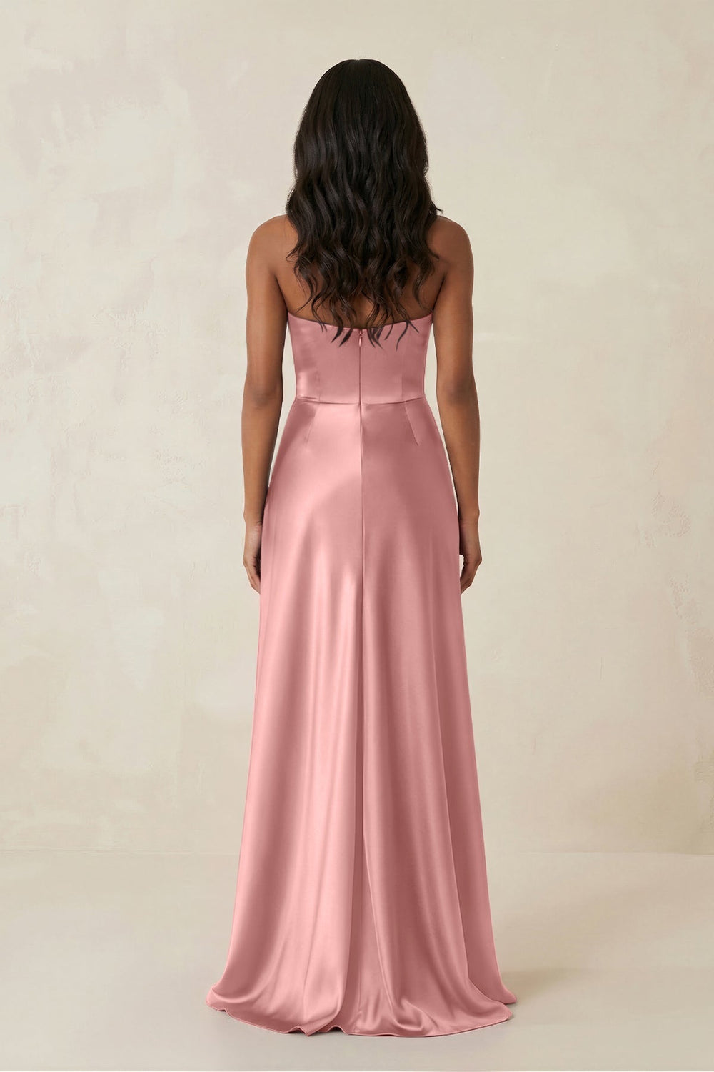Sheath Strapless Ruffled Satin Bridesmaid Dress in Rosette