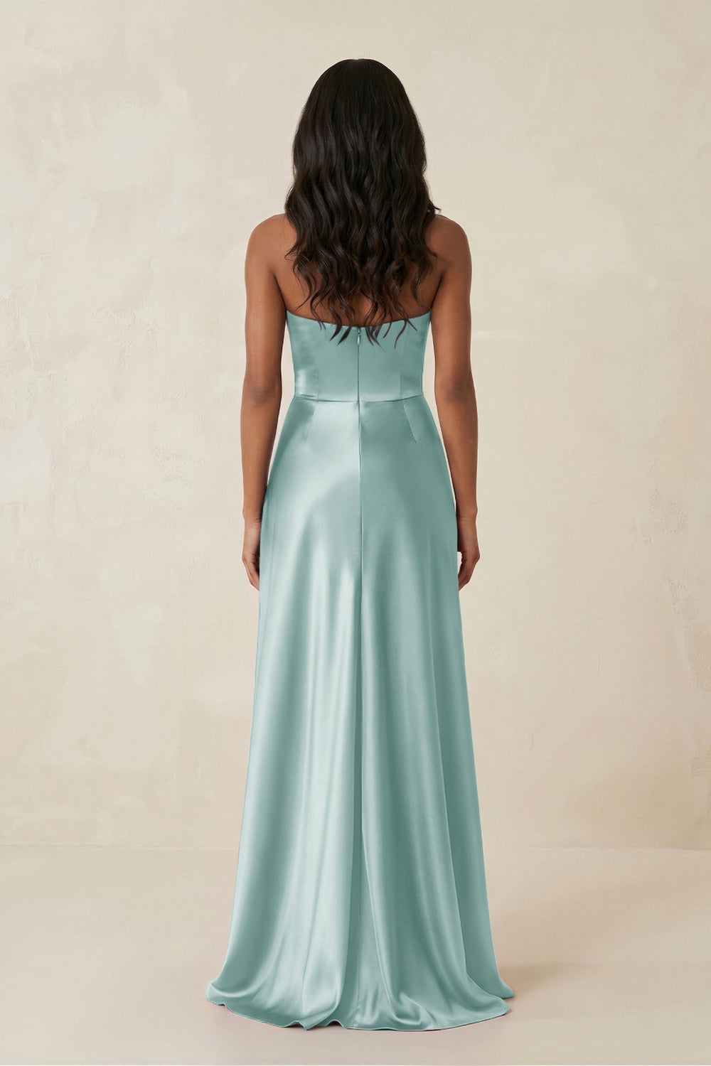 Sheath Strapless Ruffled Satin Bridesmaid Dress in Sage