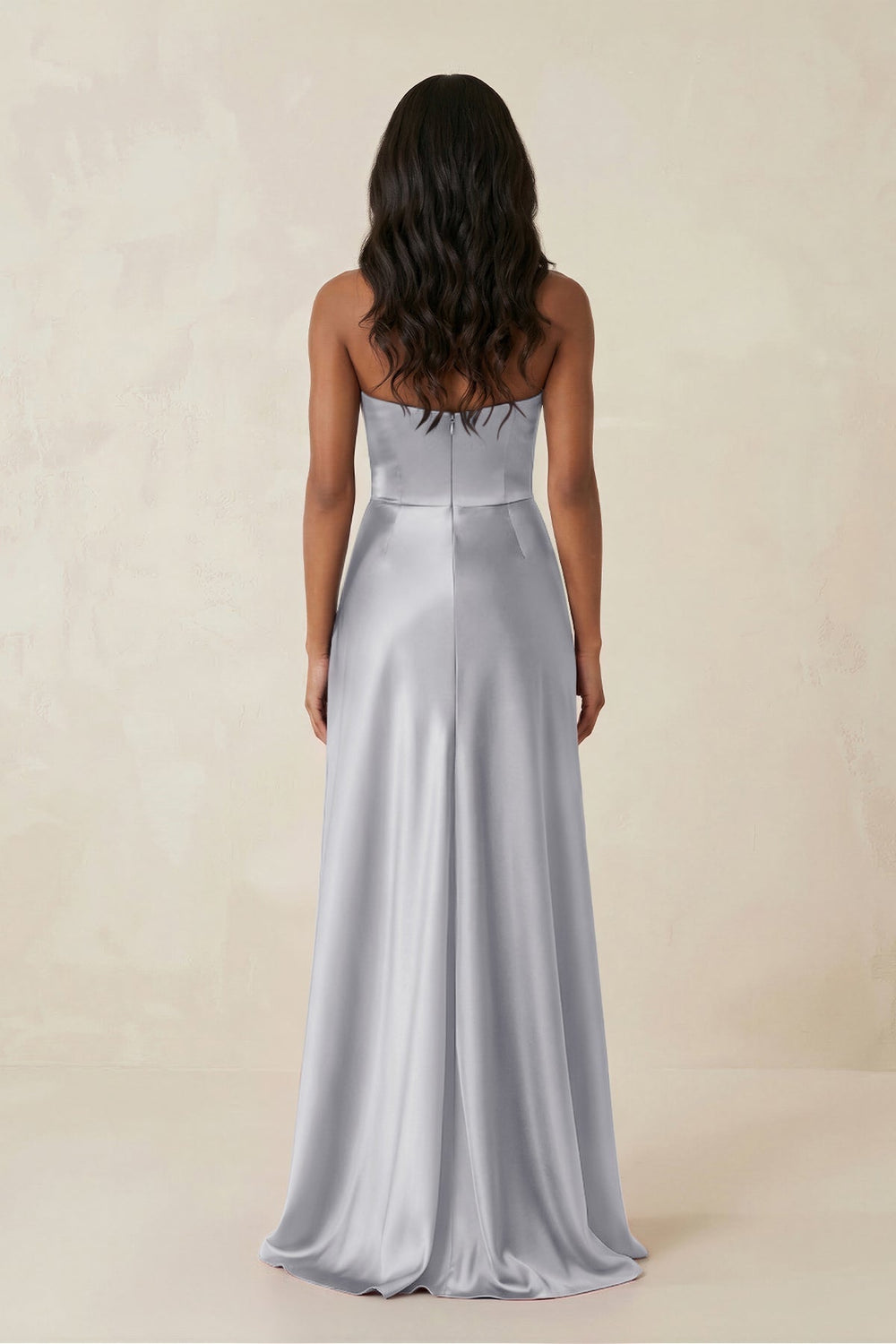 Sheath Strapless Ruffled Satin Bridesmaid Dress in Silver