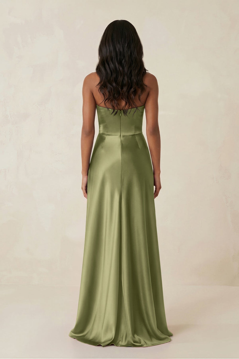 Sheath Strapless Ruffled Satin Bridesmaid Dress in Thyme