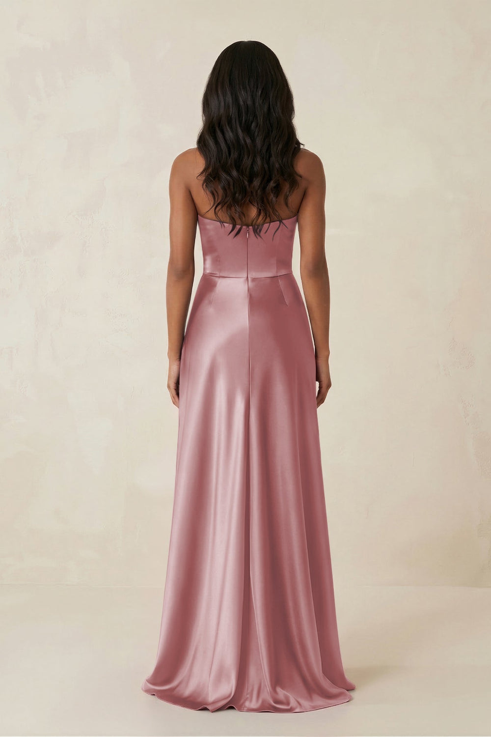 Sheath Strapless Ruffled Satin Bridesmaid Dress in Toffee