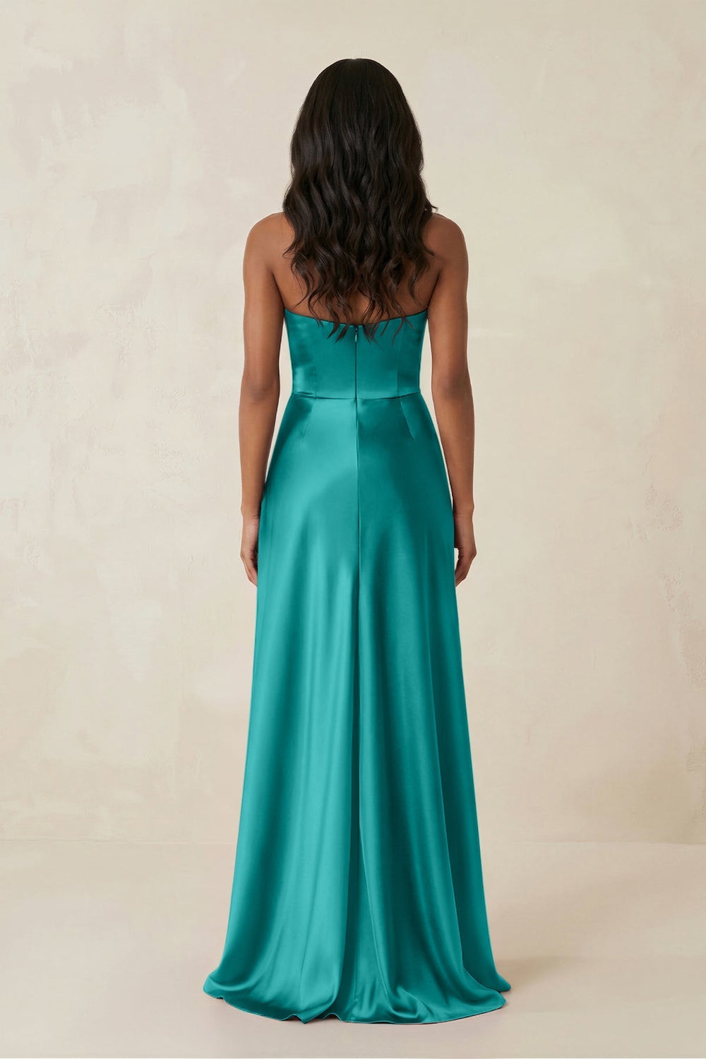 Sheath Strapless Ruffled Satin Bridesmaid Dress in Turquoise