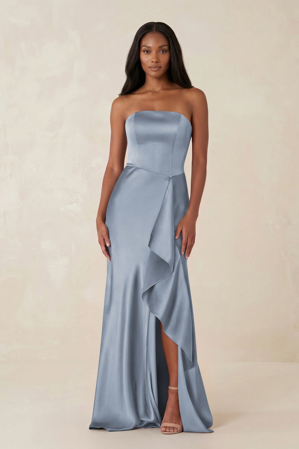 Sheath Strapless Ruffled Satin Bridesmaid Dress in Twilight