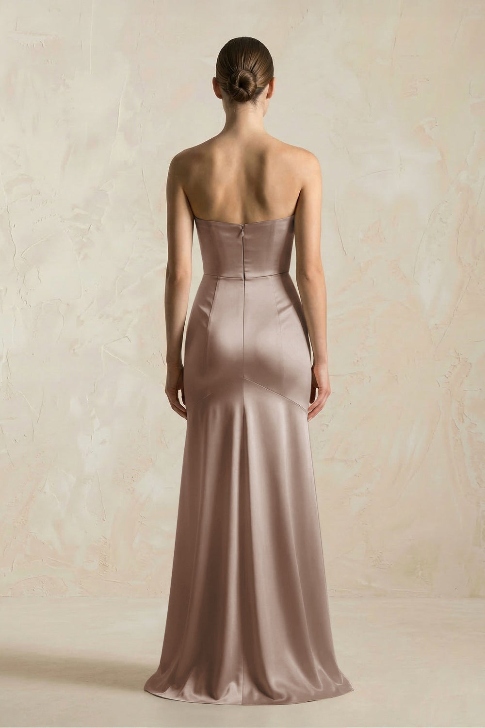 Sheath Sweetheart Corset Satin Bridesmaid Dress in Almond
