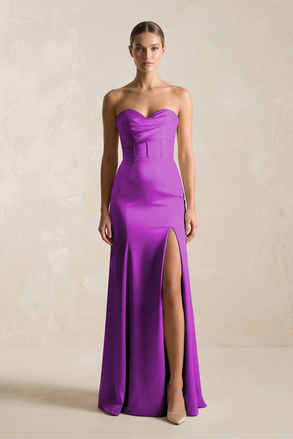 Sheath Sweetheart Corset Satin Bridesmaid Dress in Amethyst