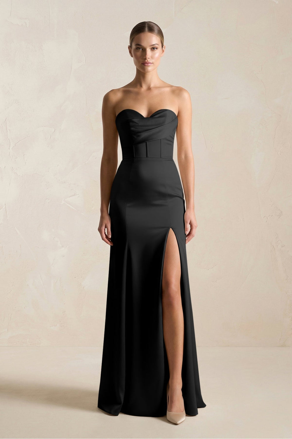 Sheath Sweetheart Corset Satin Bridesmaid Dress in Black