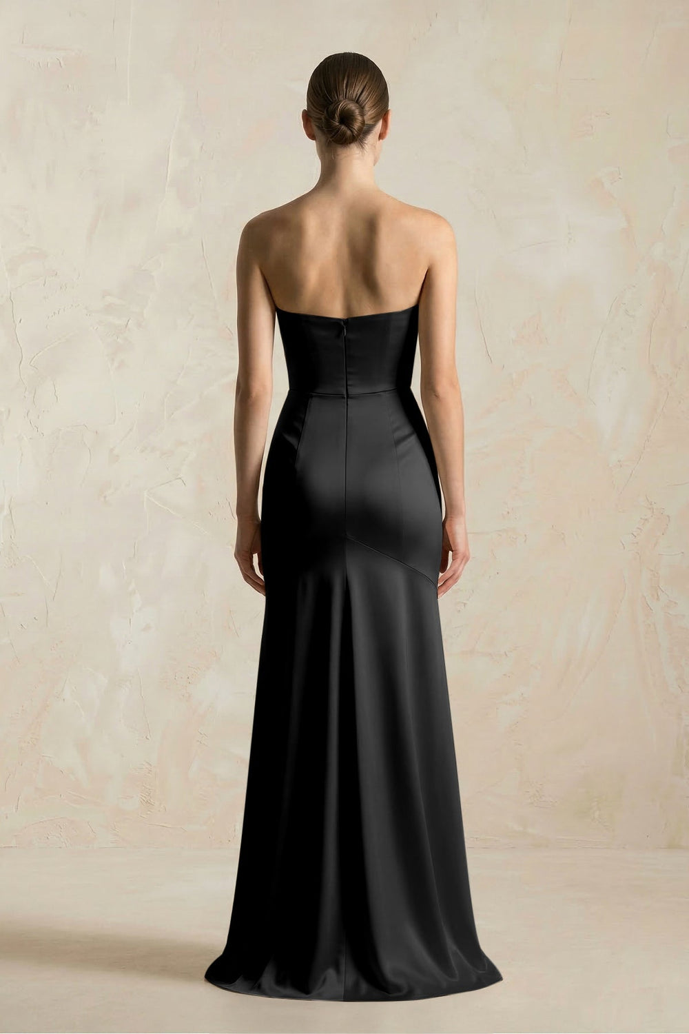 Sheath Sweetheart Corset Satin Bridesmaid Dress in Black