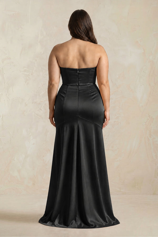 Sheath Sweetheart Corset Satin Bridesmaid Dress in Black [sizeplus] | KISSBRIDAL