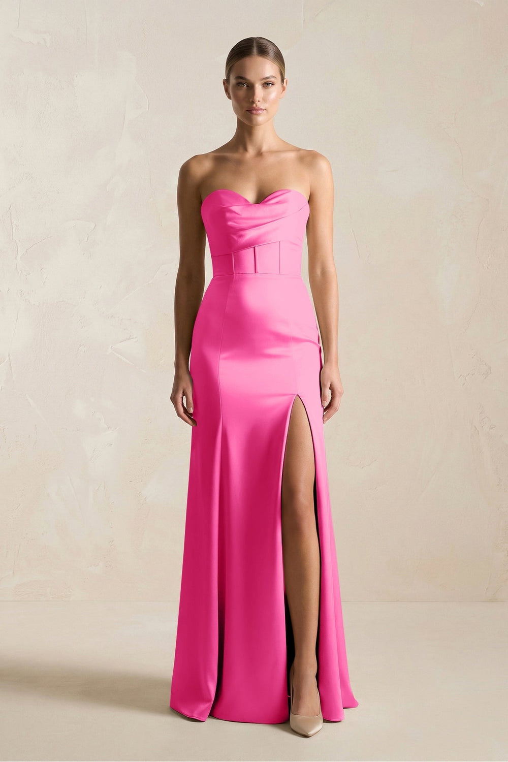 Sheath Sweetheart Corset Satin Bridesmaid Dress in Bon Bon Pink