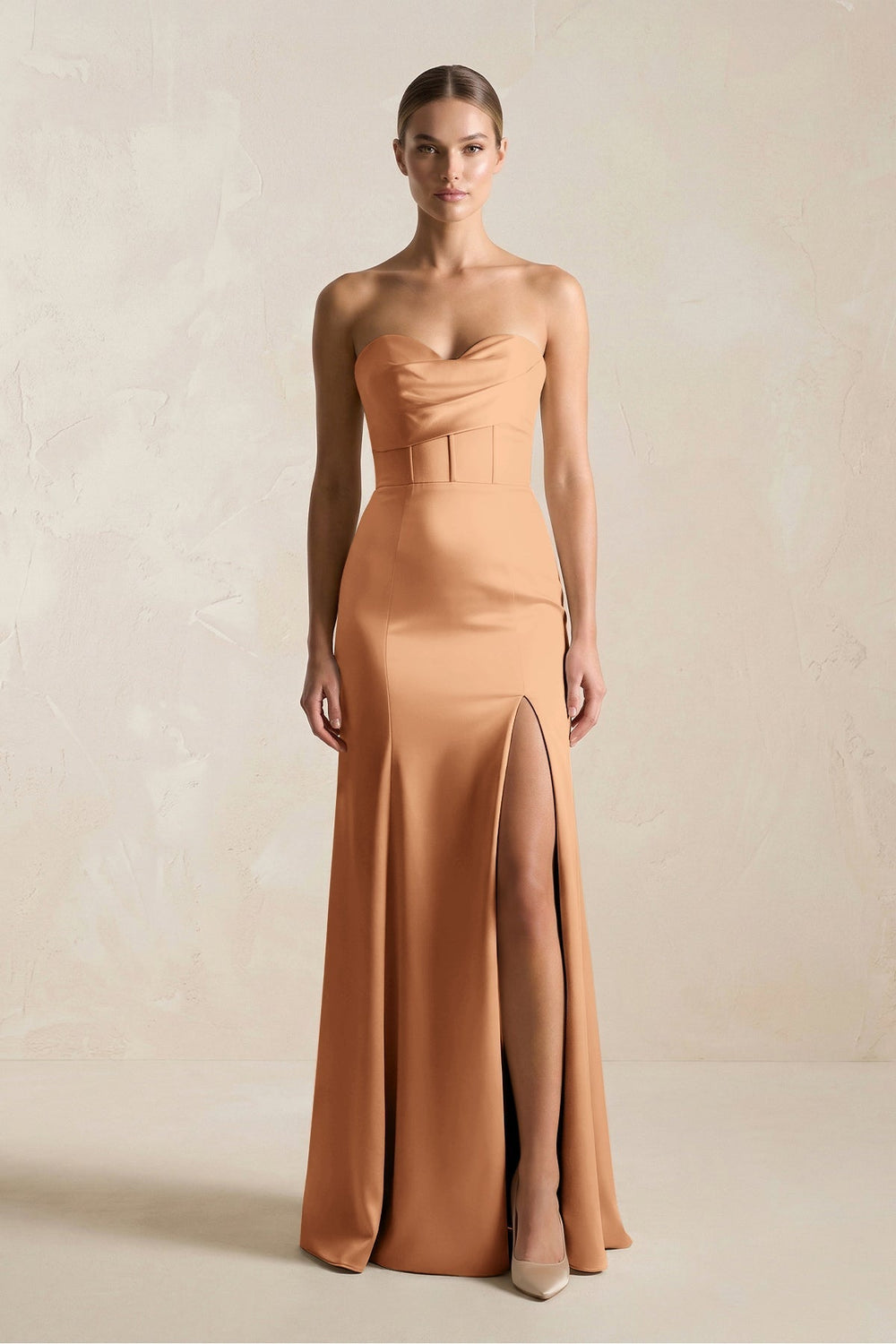 Sheath Sweetheart Corset Satin Bridesmaid Dress in Bronzer