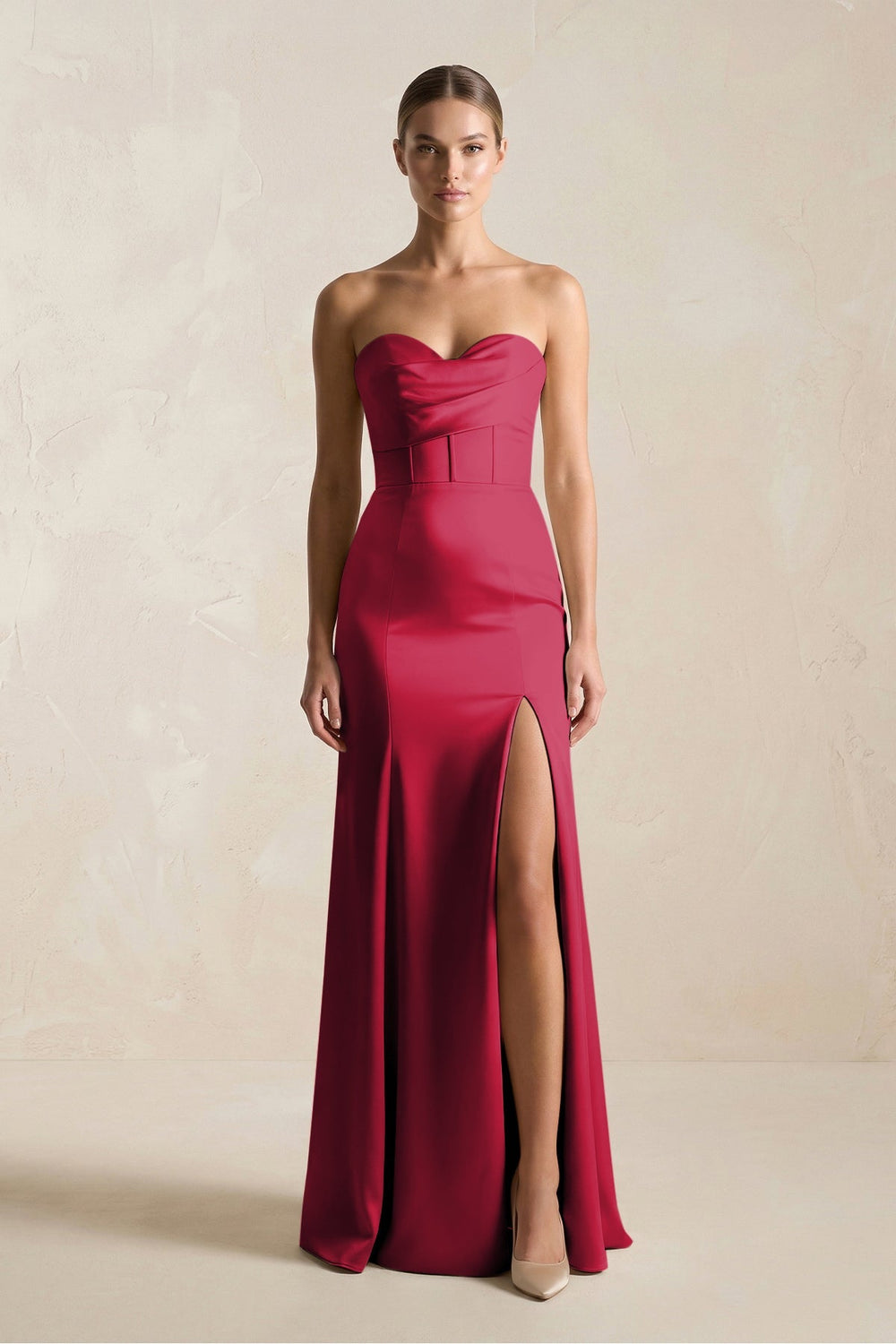 Sheath Sweetheart Corset Satin Bridesmaid Dress in Burgundy