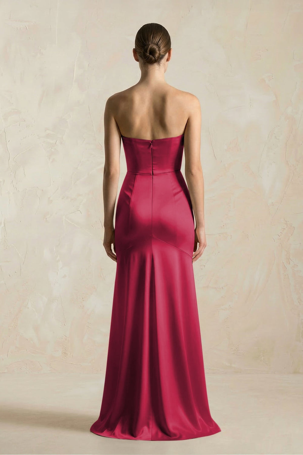 Sheath Sweetheart Corset Satin Bridesmaid Dress in Burgundy