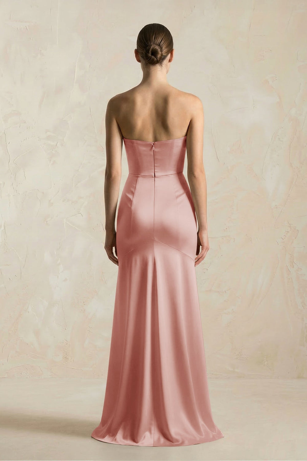 Sheath Sweetheart Corset Satin Bridesmaid Dress in Champagne Rose
