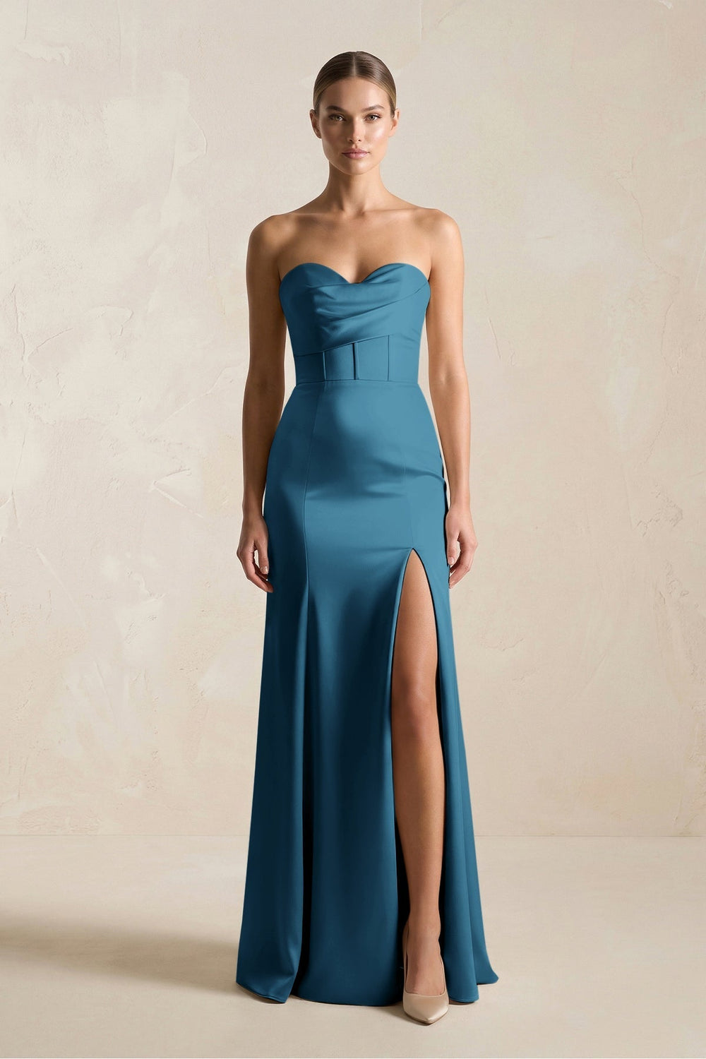 Sheath Sweetheart Corset Satin Bridesmaid Dress in Dark Teal