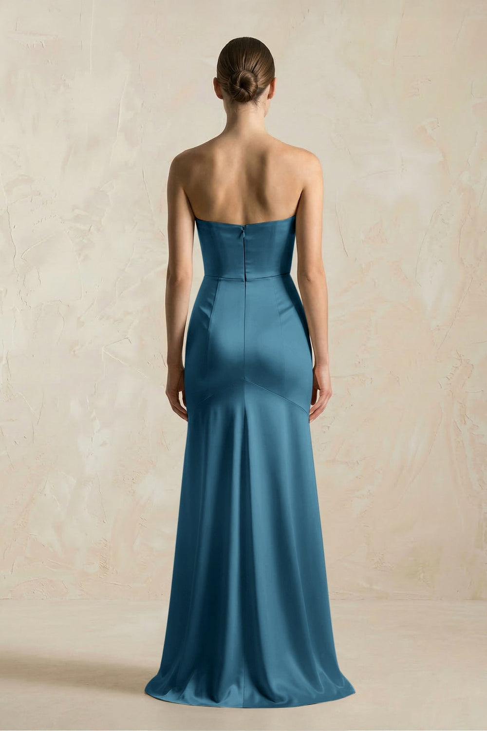 Sheath Sweetheart Corset Satin Bridesmaid Dress in Dark Teal