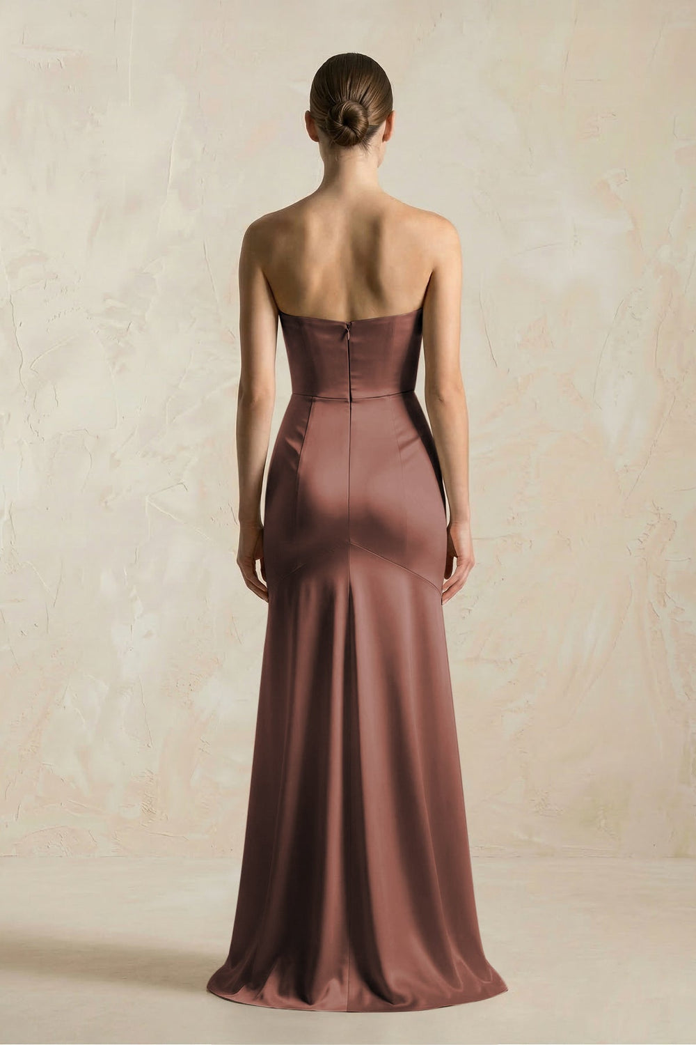 Sheath Sweetheart Corset Satin Bridesmaid Dress in Espresso