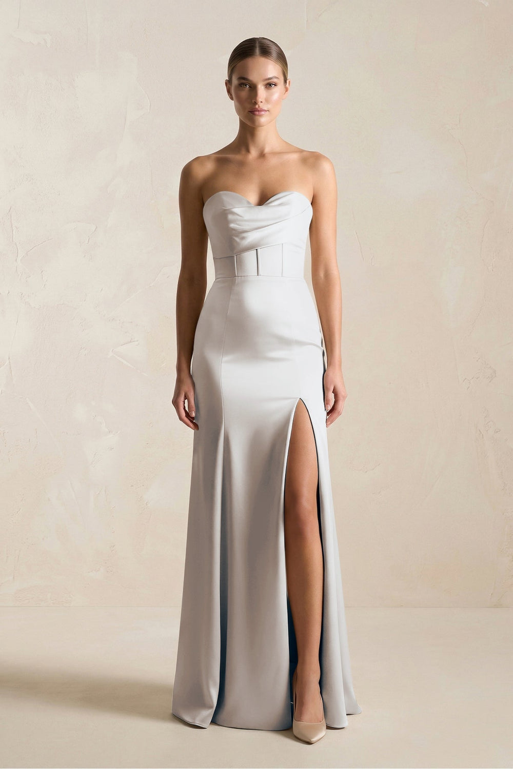 Sheath Sweetheart Corset Satin Bridesmaid Dress in Frost