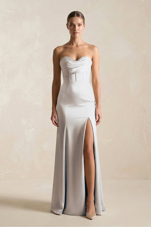 Sheath Sweetheart Corset Satin Bridesmaid Dress in Frost - KISS BRIDAL Bridesmaid Dresses