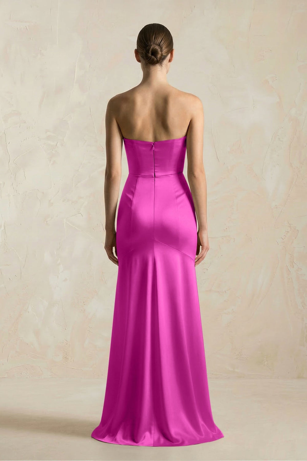 Sheath Sweetheart Corset Satin Bridesmaid Dress in Fuchsia