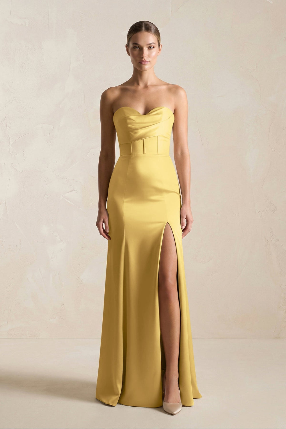 Sheath Sweetheart Corset Satin Bridesmaid Dress in Gold