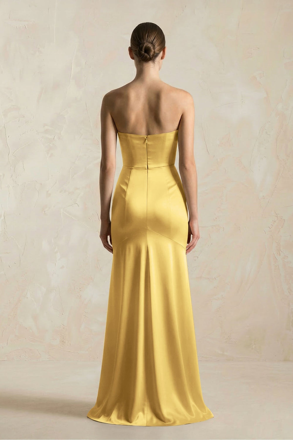 Sheath Sweetheart Corset Satin Bridesmaid Dress in Gold