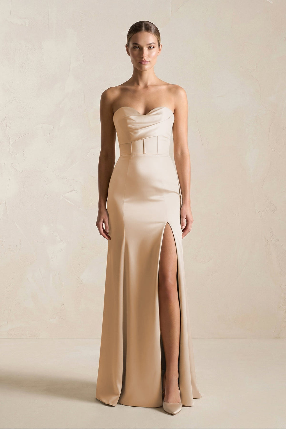 Sheath Sweetheart Corset Satin Bridesmaid Dress in Golden Champagne