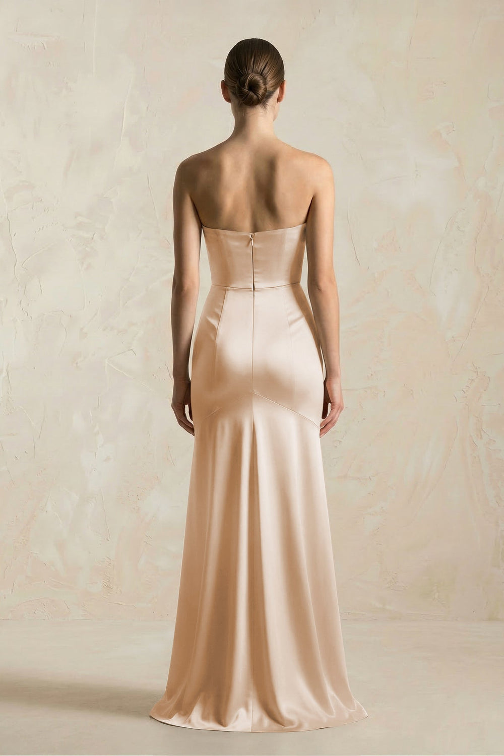 Sheath Sweetheart Corset Satin Bridesmaid Dress in Golden Champagne