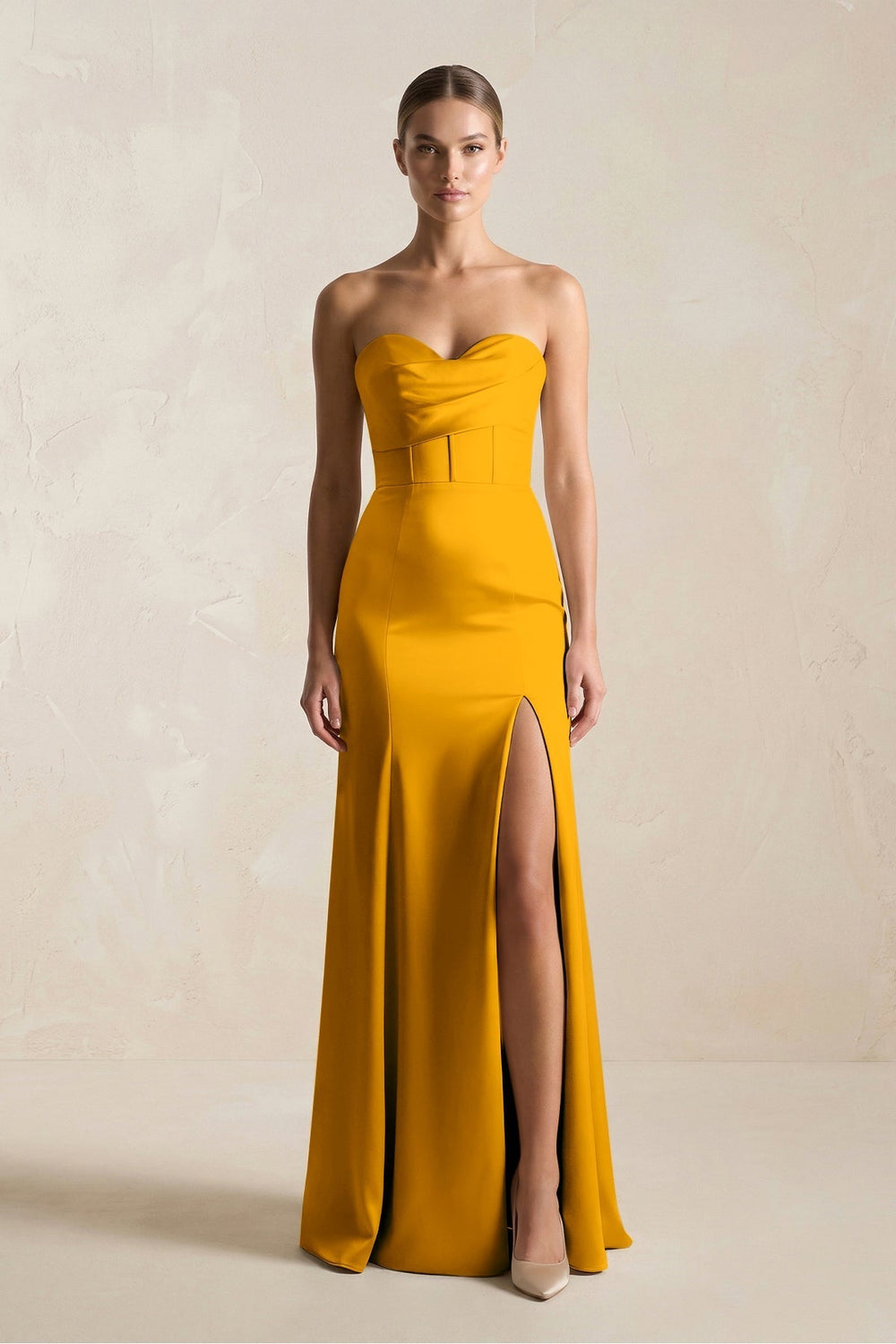 Sheath Sweetheart Corset Satin Bridesmaid Dress in Marigold