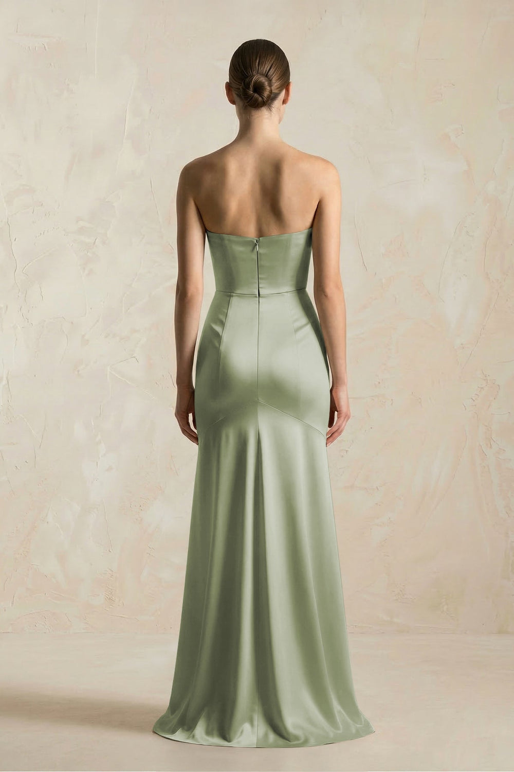 Sheath Sweetheart Corset Satin Bridesmaid Dress in Matcha