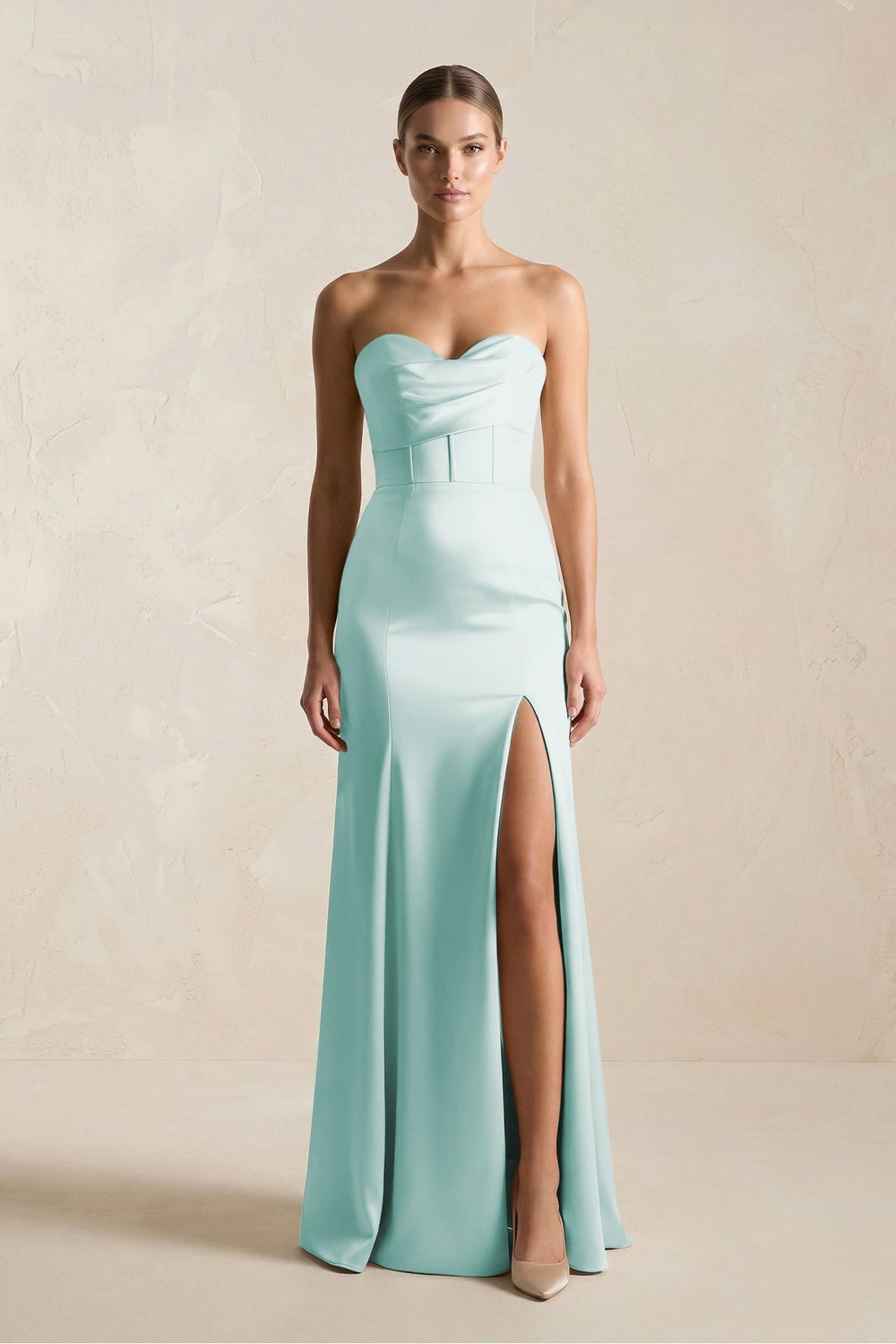 Sheath Sweetheart Corset Satin Bridesmaid Dress in Mist