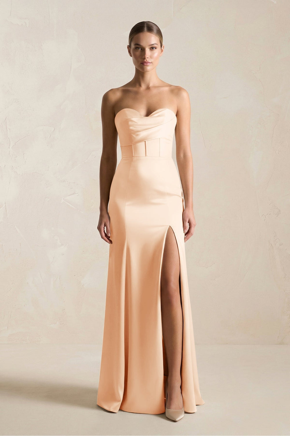 Sheath Sweetheart Corset Satin Bridesmaid Dress in Pale Blush